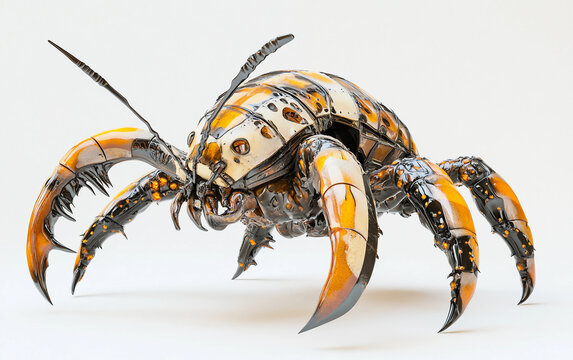 Realistic concept art of extraterrestrial insect warrior showcasing complex anatomy and biomechanical structure isolated on transparent background PNG - Powered by Adobe