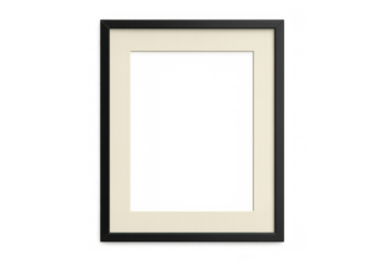 Black vertical picture frame mockup with mat and empty space, presenting artwork or design on transparent background