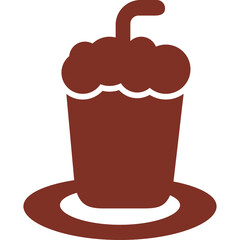 Brown Coffee Cup With Whipped Cream and Straw on a Saucer With a Transparent Background for a Clean Isolated Graphic Design Element
