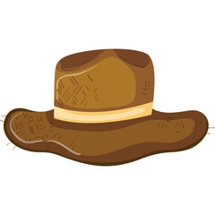 Brown Cowboy Hat with Beige Band Detailed Pixel Art Isolated on White Background