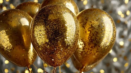 Sparkling golden balloons shine against a festive backdrop perfect for celebration and event design