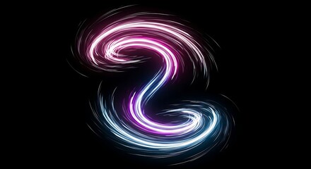 Dynamic neon light trails swirl in a vibrant abstract composition