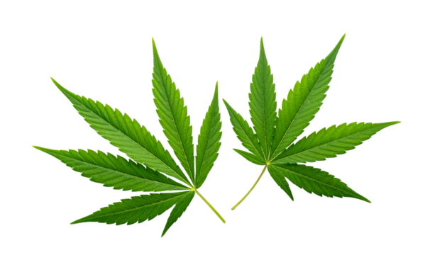 Two variations of cannabis leaves isolated on transparent background - Powered by Adobe