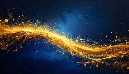 Golden light streaks across a deep blue cosmic background.