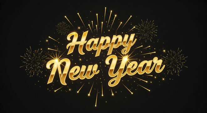 Happy New Year written gold glitter particles spark Exploding Fireworks Display 4K . Greeting card, Celebration, Party Invitation, calendar, Gift, Events, Message, Holiday, Wishes Festival ... See Mor