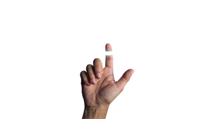 Hand pointing upward with index finger isolated on white background 
