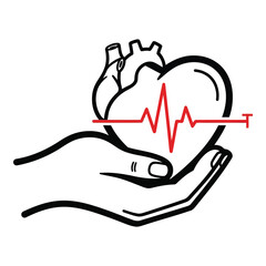 Heart with ekg on hand