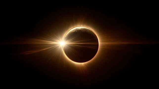 Solar eclipse phenomenon creating dramatic light flare in space