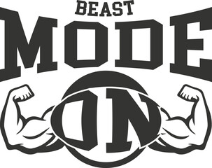 Beast mode on fitness graphic isolated on white background