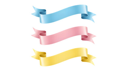 Three colorful wavy ribbons in blue pink and yellow isolated on transparent background