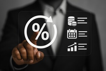 Interest rate and dividend concept. Rising interest rates, return on stocks and mutual funds, long term investment for retirement.