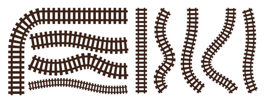 Railway line icon Vector - Railroad Tracks Silhouette. Railway Icon Stock Vectors