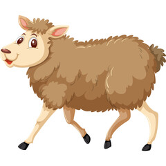 Brown Sheep Walking With a Smile on a Transparent Background