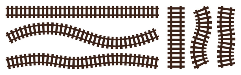 Railway line icon Vector - Railroad Tracks Silhouette. Railway Icon Stock Vectors