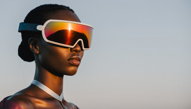 portrait d'une femme afro-américaine avec grandes lunettes de soleil design