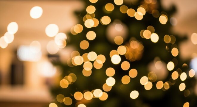 Soft focus christmas tree lights bokeh background in warm golden tones. - Powered by Adobe
