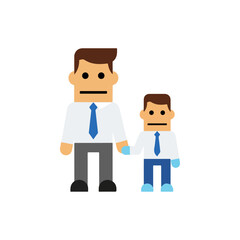Father and son holding hands, simple flat design illustration symbolizing family bond and care