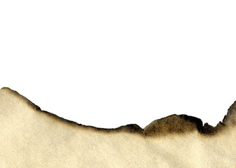 Burned old yellowed paper edge texture transparent.  