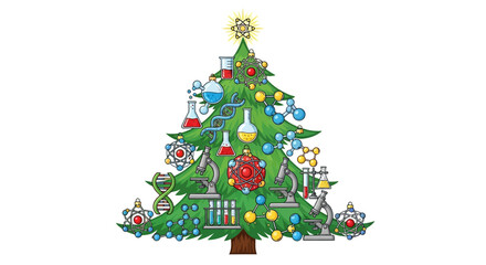 Celebrate the holidays with a festive science themed Christmas tree adorned with molecules DNA and lab equipment perfect for educational and scientific themes