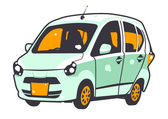 Cartoon Japanese kei car. Funny little city car. Vector.