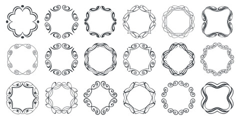 Obraz premium Elegant decorative frames set with ornamental round borders. Thin line vector outlines with floral and swirl details. Classic collection for invitations, labels, and elegant design projects