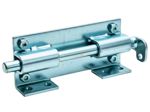 Galvanized metal slide bolt latch for a door or gate security on a transparent background
