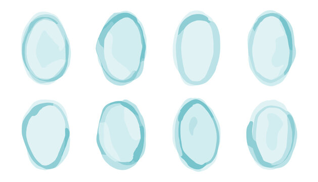Blue oval watercolor shapes collection. Hand-painted abstract forms with soft edges and transparent layers. Minimal vector composition for creative decoration or background use