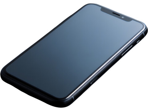 Modern black smartphone lying flat on transparent background, perfect for technology mockups and minimalist design projects. - Powered by Adobe