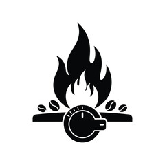 Black icon of coffee beans fire and dial flame heat