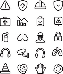 Industrial Safety, Occupational Health, and Protection Line Icons Set