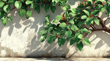 Lush greenery cascading down a weathered wall