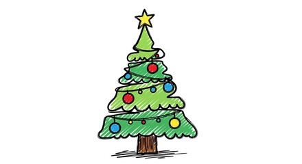 Vibrant festive Christmas tree adorned with colorful baubles and a shining star, perfect for holiday cheer and seasonal promotions