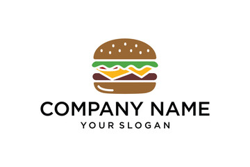 Flat Design Burger Logo Icon for Fast Food Restaurant or Cafe Branding