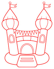 Red Outline of a Bouncy Castle with Flags and Bunting