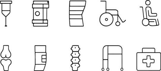 Medical, Injury, and Rehabilitation Thin Line Icons Set