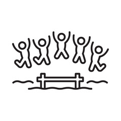 Group of people jumping in celebration over a hurdle