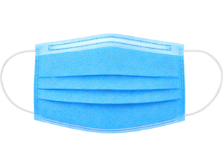 Blue disposable medical face mask isolated on transparent background, symbolizing hygiene, protection, and healthcare safety.