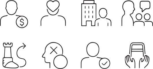 User, People, and Human Resources Thin Line Icons Set
