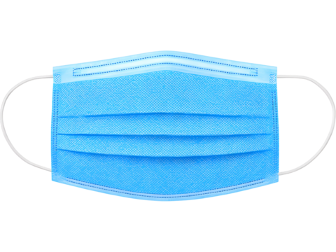 Blue disposable medical face mask isolated on transparent background, symbolizing hygiene, protection, and healthcare safety. - Powered by Adobe