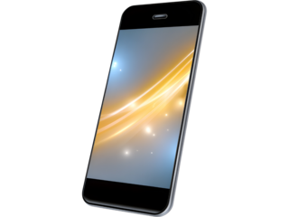 Modern smartphone with holographic gradient display isolated on transparent background, symbolizing digital innovation and elegance.