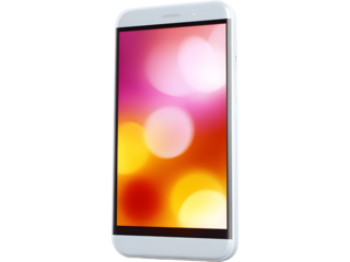 Modern smartphone with holographic gradient display isolated on transparent background, symbolizing digital innovation and elegance.