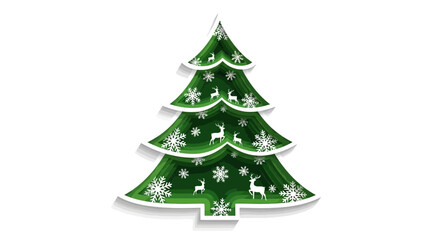 Whimsical layered Christmas tree art with festive snowflakes and deer, perfect for holiday promotions and greeting cards