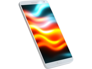 Modern smartphone with holographic gradient display isolated on transparent background, symbolizing digital innovation and elegance.