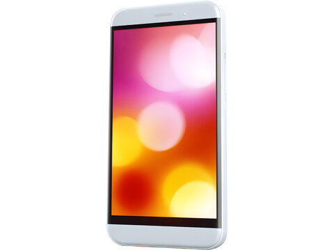 Modern smartphone with holographic gradient display isolated on transparent background, symbolizing digital innovation and elegance.