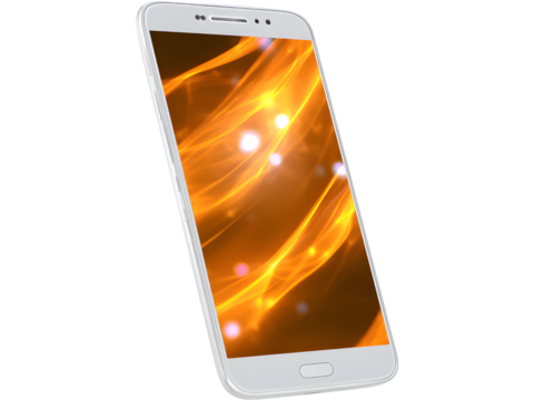 Modern smartphone with holographic gradient display isolated on transparent background, symbolizing digital innovation and elegance.