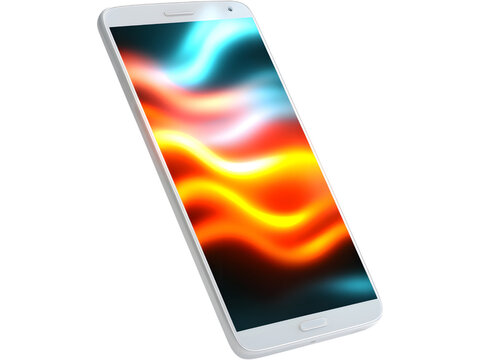 Modern smartphone with holographic gradient display isolated on transparent background, symbolizing digital innovation and elegance.