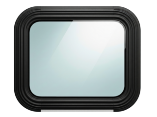 Rectangle vehicle window with a thick black frame on a transparent background