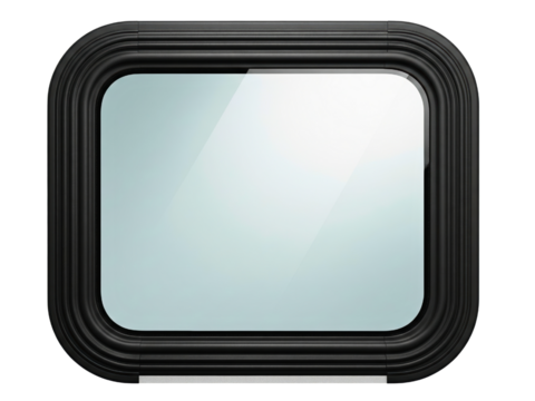 Rectangle vehicle window with a thick black frame on a transparent background