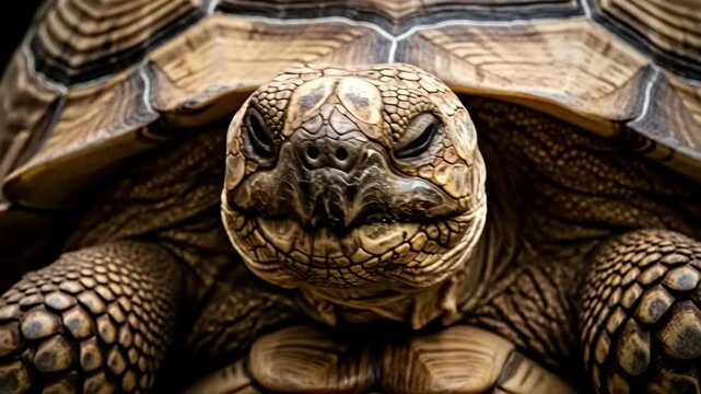 Closeup of tortoise head movement and shell details in high definition