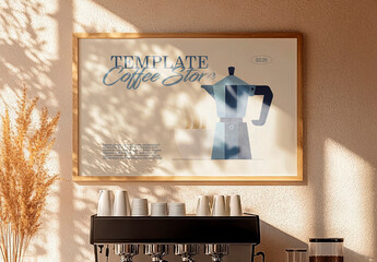 Coffee Shop Poster Framed Display Mockup